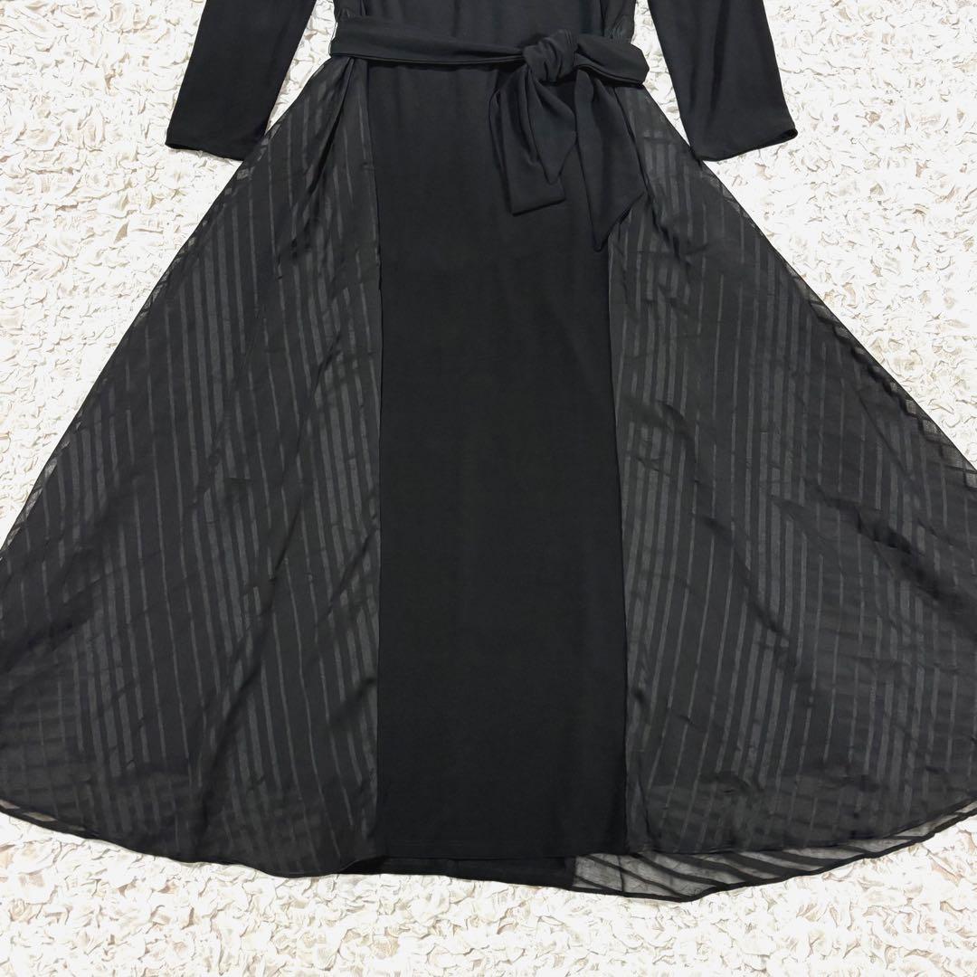 美品 ローレンラルフローレン ワンピース リボン 切り替え シアー 黒 6 L