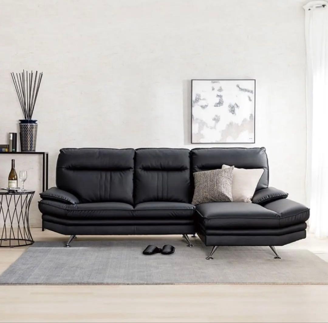 ★美品★3人用L型ソファ (2.32m×1.63m),汚れがつきにくいレザー