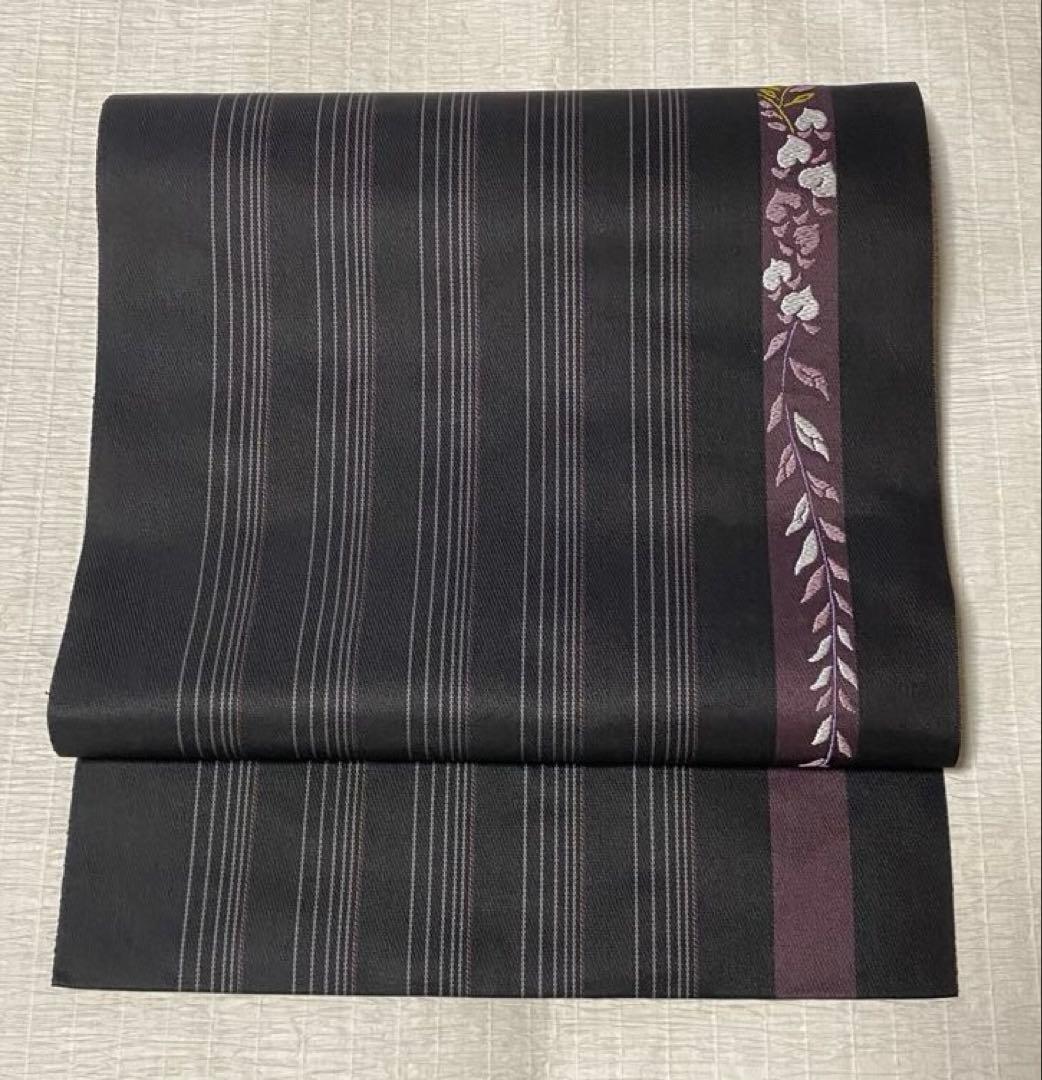 八寸名古屋帯 縞　藤柄　本場筑前博多織　西村織物