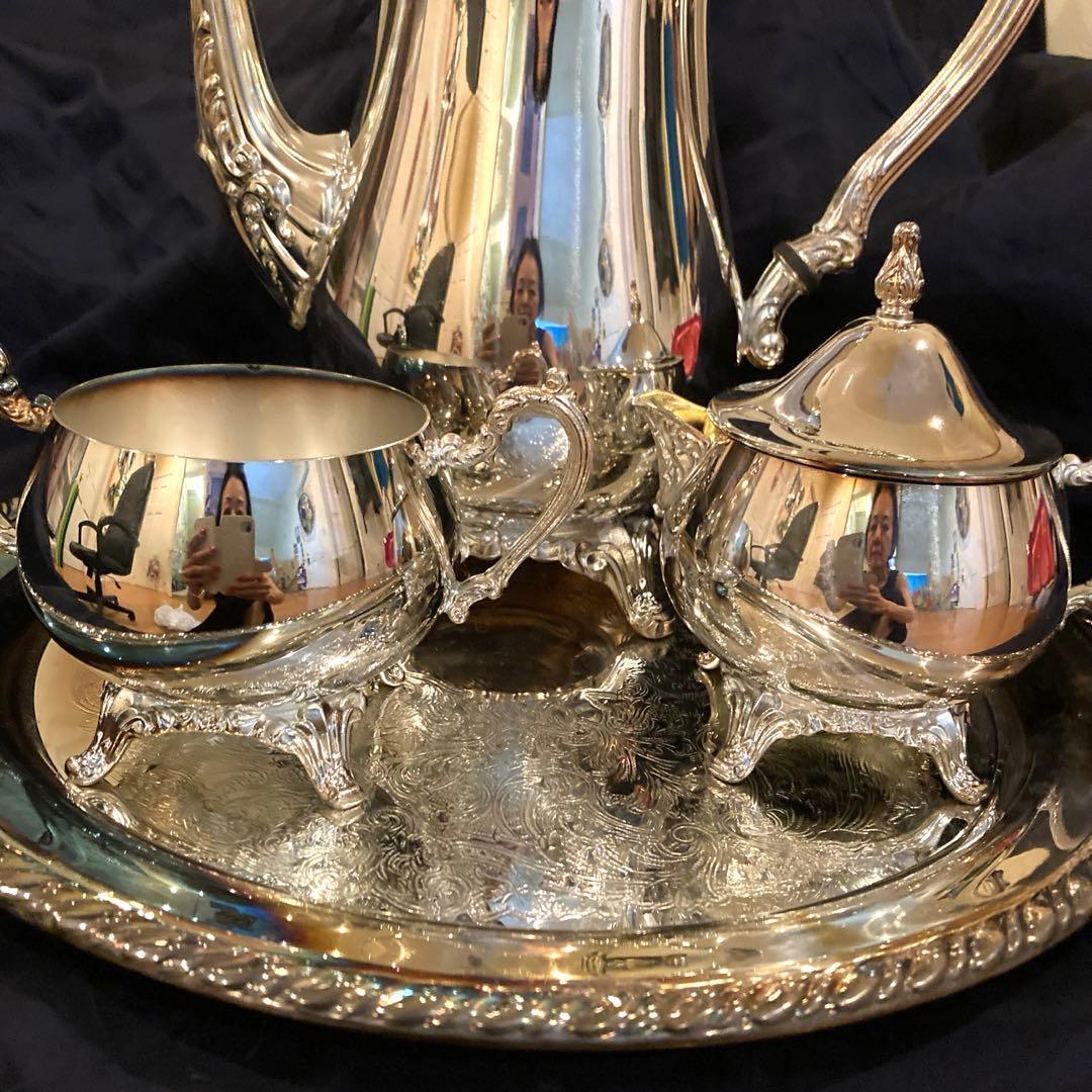 銀シルバーコーヒーポットティーポットトレイトレーシュガーポットクリーマーアメリカ