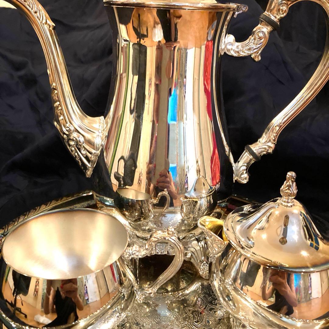 銀シルバーコーヒーポットティーポットトレイトレーシュガーポットクリーマーアメリカ