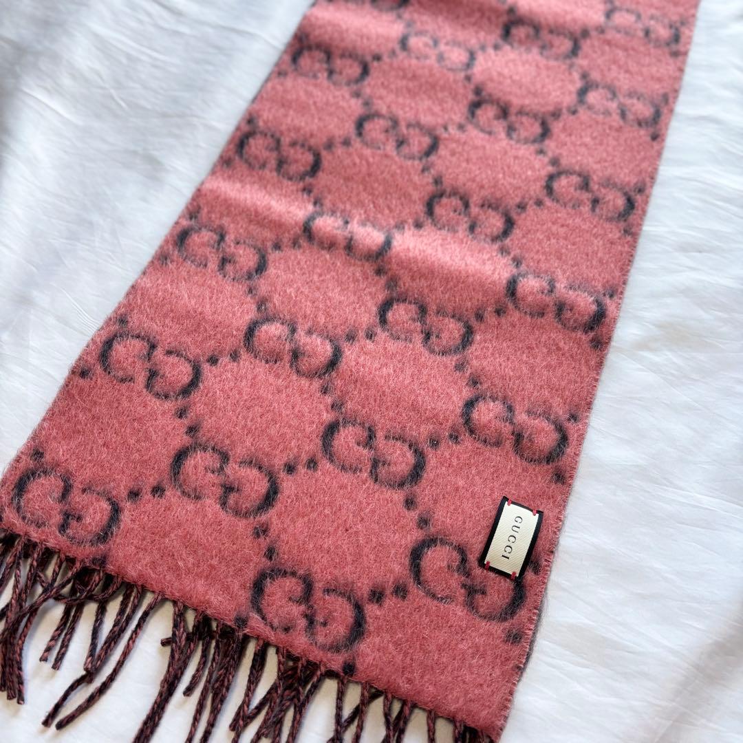 【極美品】　グッチ　マフラー　GG柄　アルパカ　リバーシブル　ピンク　グレー