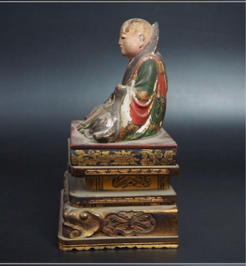 送料無料　旧家蔵出　江戸期木彫り玉眼仏像　高さ17.5ｃｍ