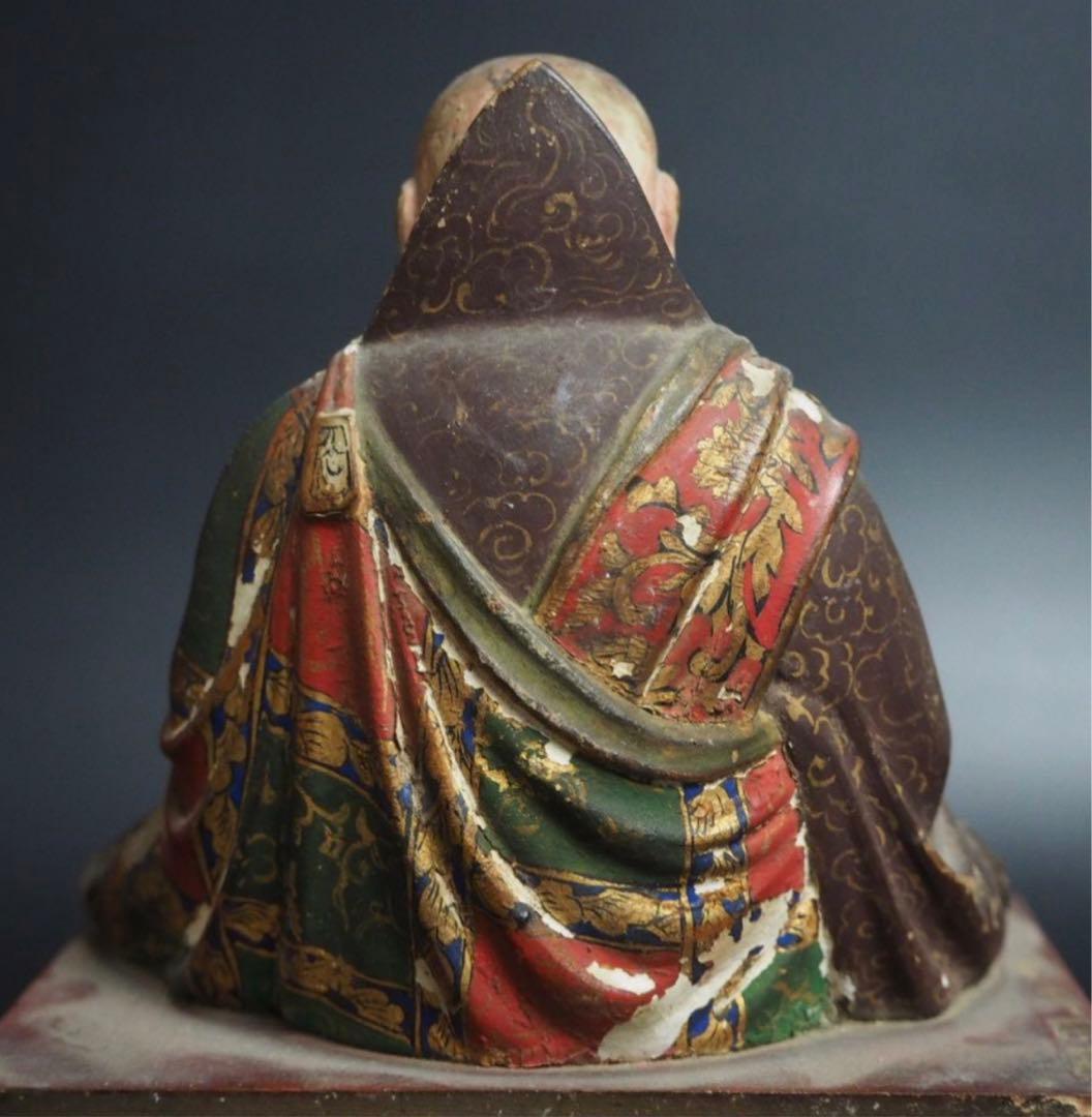 送料無料　旧家蔵出　江戸期木彫り玉眼仏像　高さ17.5ｃｍ