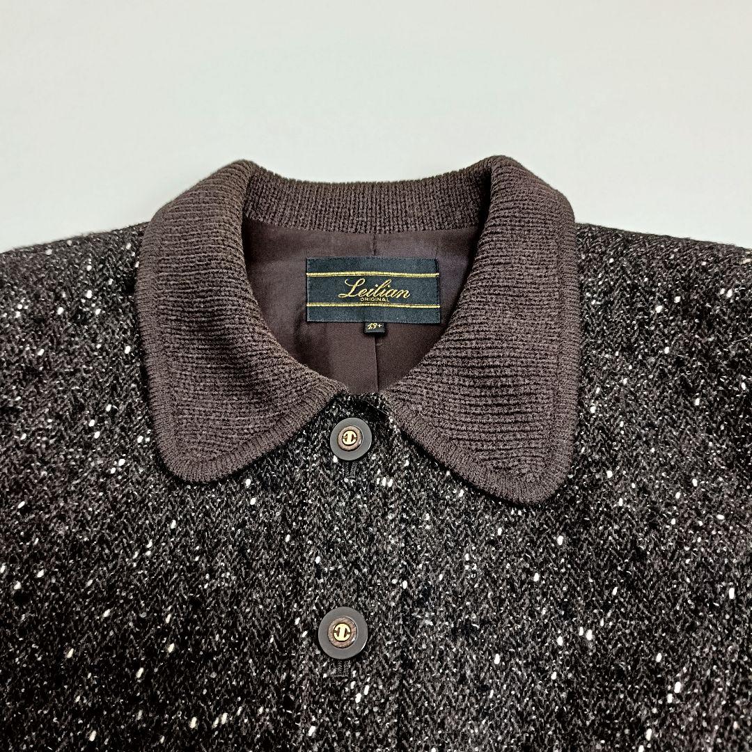 レリアン 13+ ヘリンボーン ツイードワンピース 大きいサイズ ブラウン系