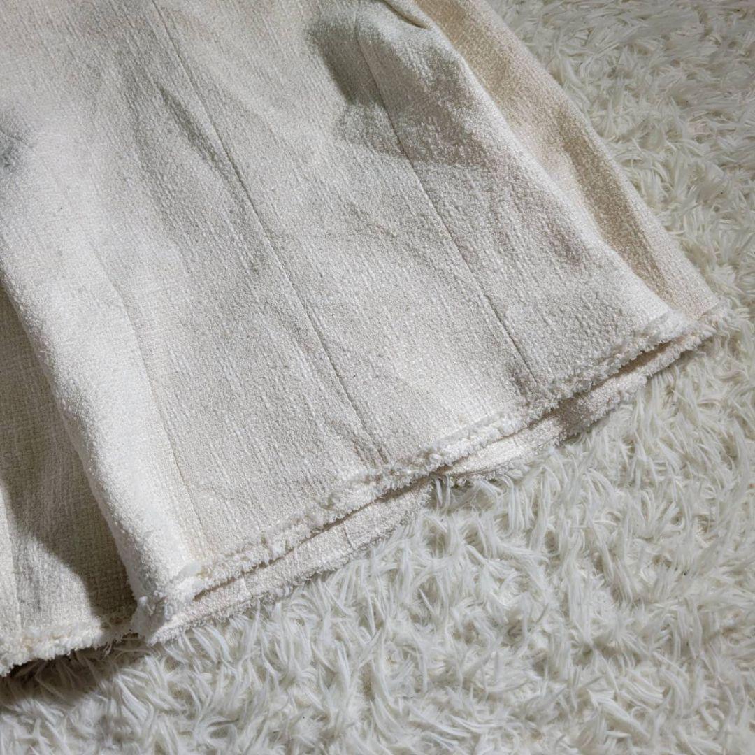 美品☆THE SHINZONE　ノーカラージャケット　ツイード　シルク混　S　白