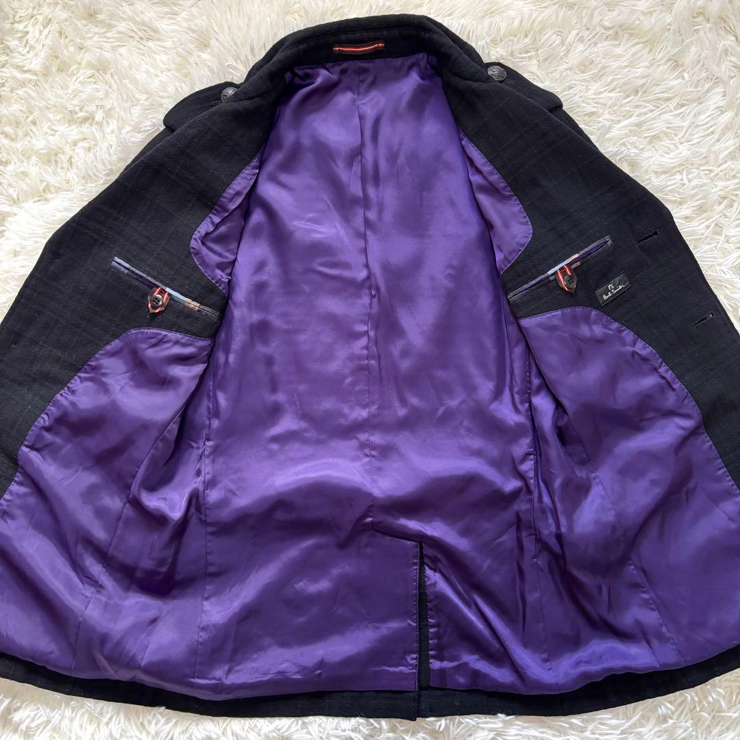 【極美品】Lサイズ 銀ボタン ポールスミス Pコート 紫マルチストライプシルバー