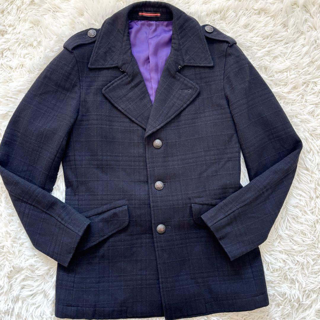 【極美品】Lサイズ 銀ボタン ポールスミス Pコート 紫マルチストライプシルバー