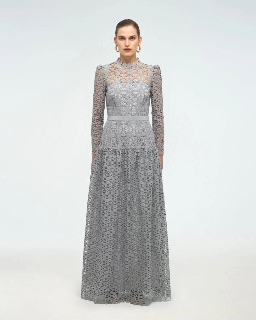 N*.様 セルフポートレイト ワンピース ギピュールレース グレー 花柄 UK1