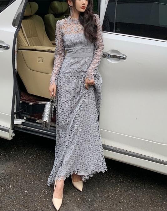 N*.様 セルフポートレイト ワンピース ギピュールレース グレー 花柄 UK1