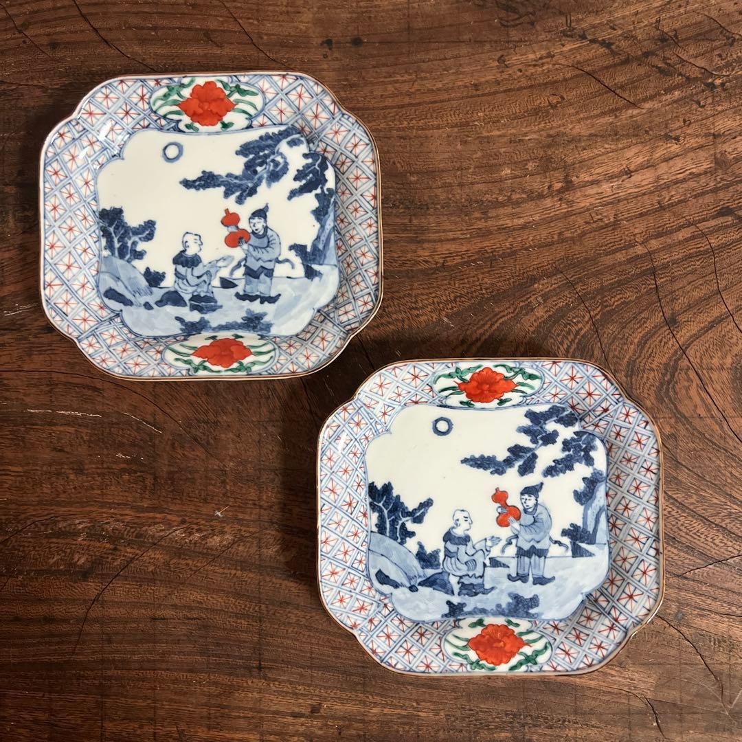 渡邊心平 人物文方角小皿 未使用品 2枚セット 正木春蔵 魯山 銀座日日