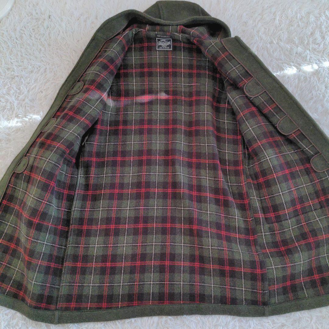 Gloverall オリーブグリーン ロングダッフルコート ウール 裏地チェック
