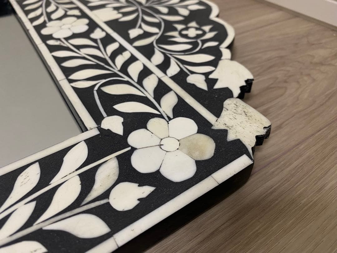 【希少品】ボーン・インレイ鏡　壁掛けミラー　象嵌　一点物　※最終値下げ