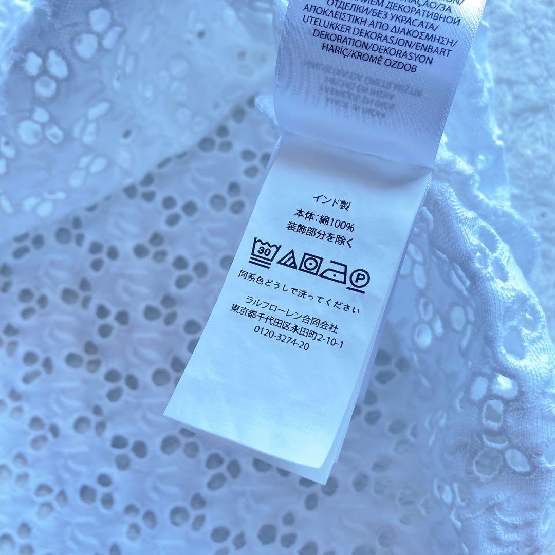 極美品 ポロラルフローレン 23年 ポロシャツ レース 刺繍 ホワイト 白 L