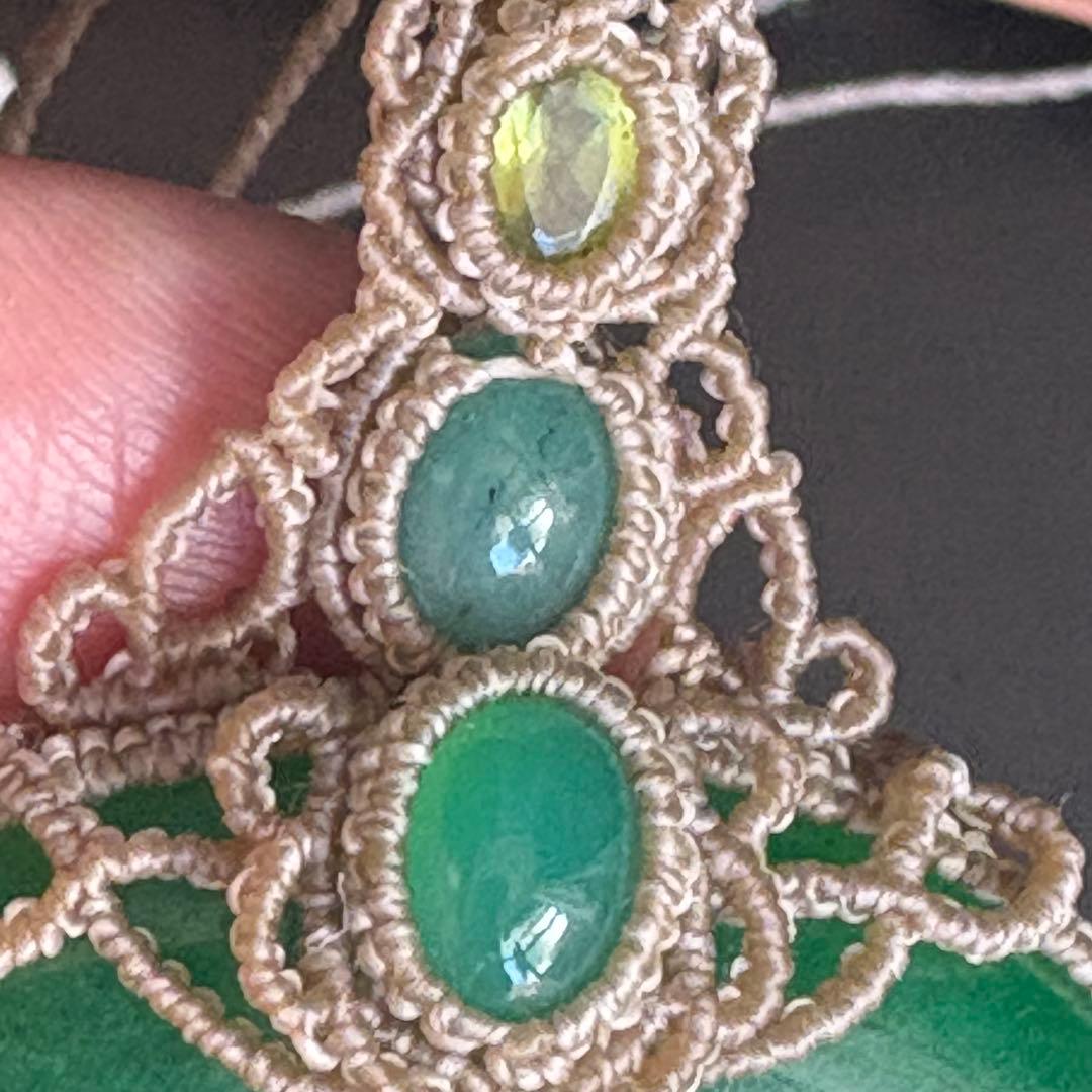 マレーシア翡翠×エメラルド×ペリドット×クリソプレーズのマクラメネックレス