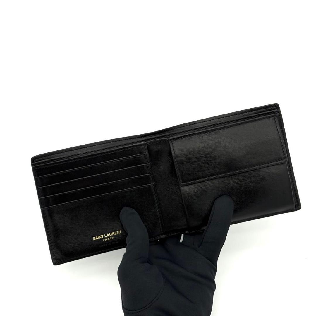 サンローラン 折財布 カサンドラ カーフ レザー 黒 ブラック 2455