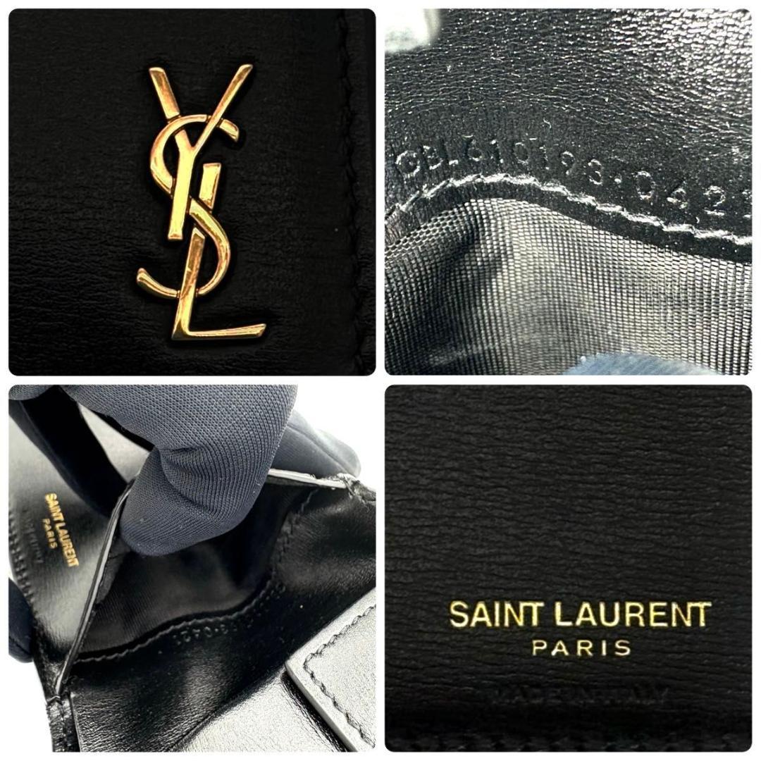 サンローラン 折財布 カサンドラ カーフ レザー 黒 ブラック 2455