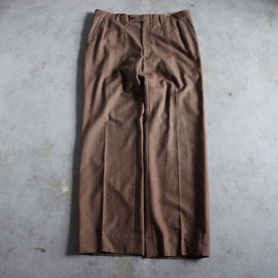 90s 茶色×黄色 3ピースウールセットアップ　ストライプ シャツ ピンズ付き