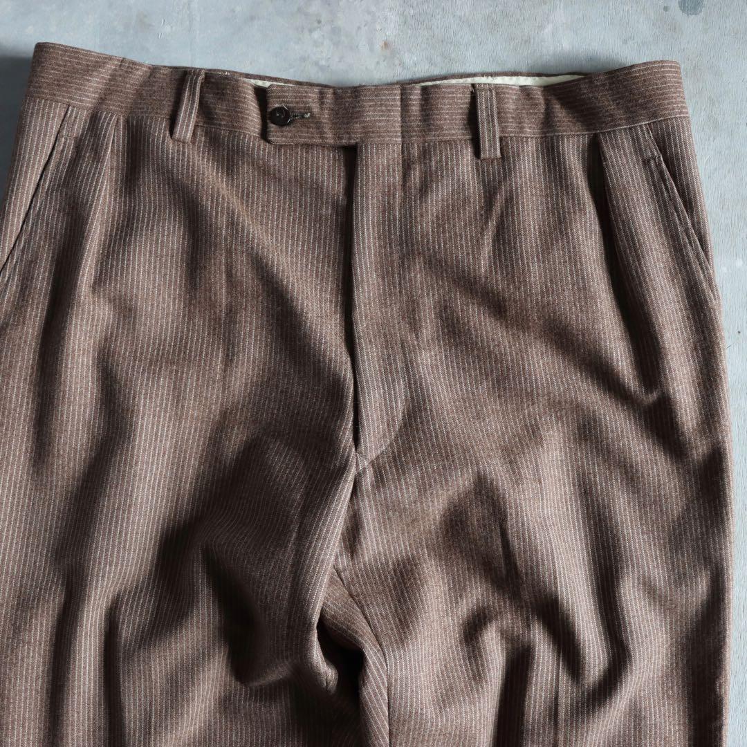 90s 茶色×黄色 3ピースウールセットアップ　ストライプ シャツ ピンズ付き