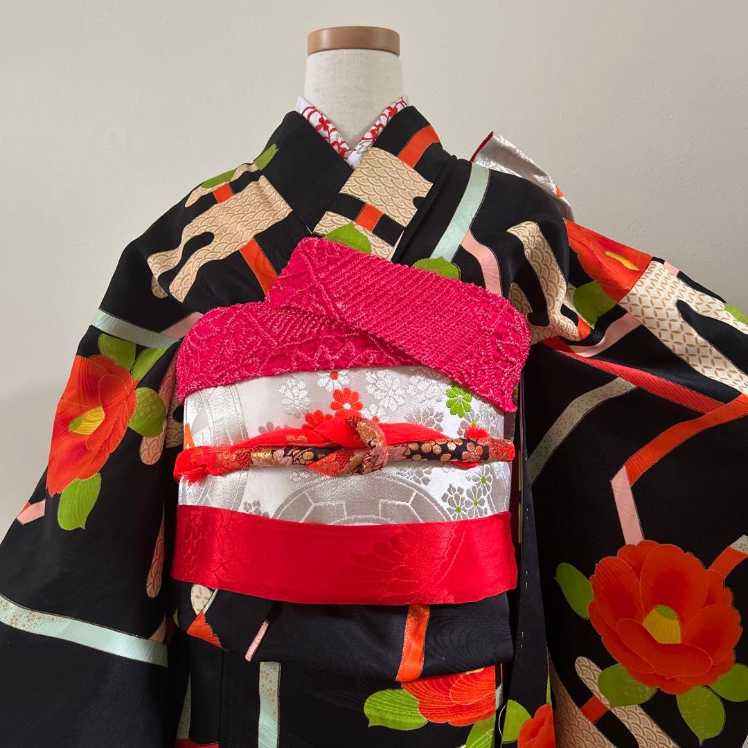 七五三　十三詣り　美品　正絹着物　帯　帯揚げ　帯締め　しごき　身丈144cm