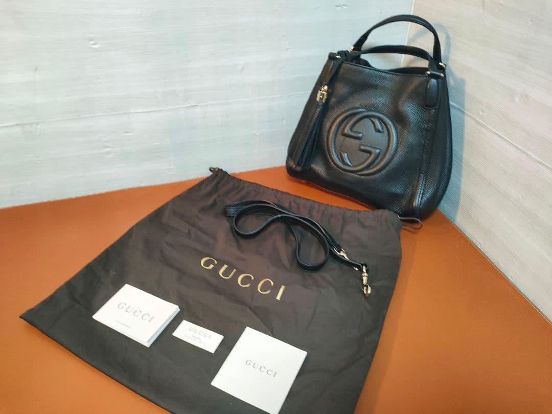 GUCCI SOHOソーホー ブラックレザーショルダー2wayバッグ 保存袋付