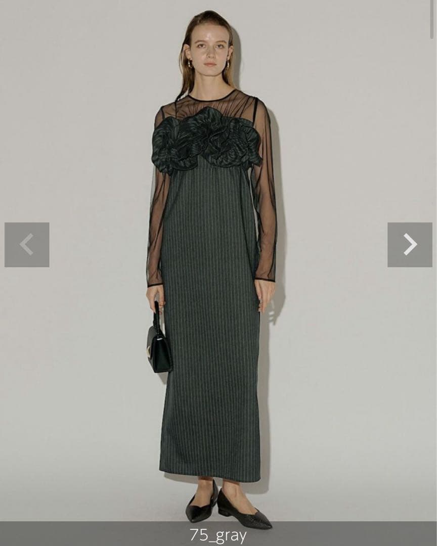 Wavy frill bustier stripe dress サイズM