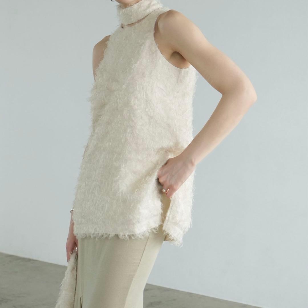 トップス [CLANE] FEATHER RIBBON NOSLEEVE TOPS