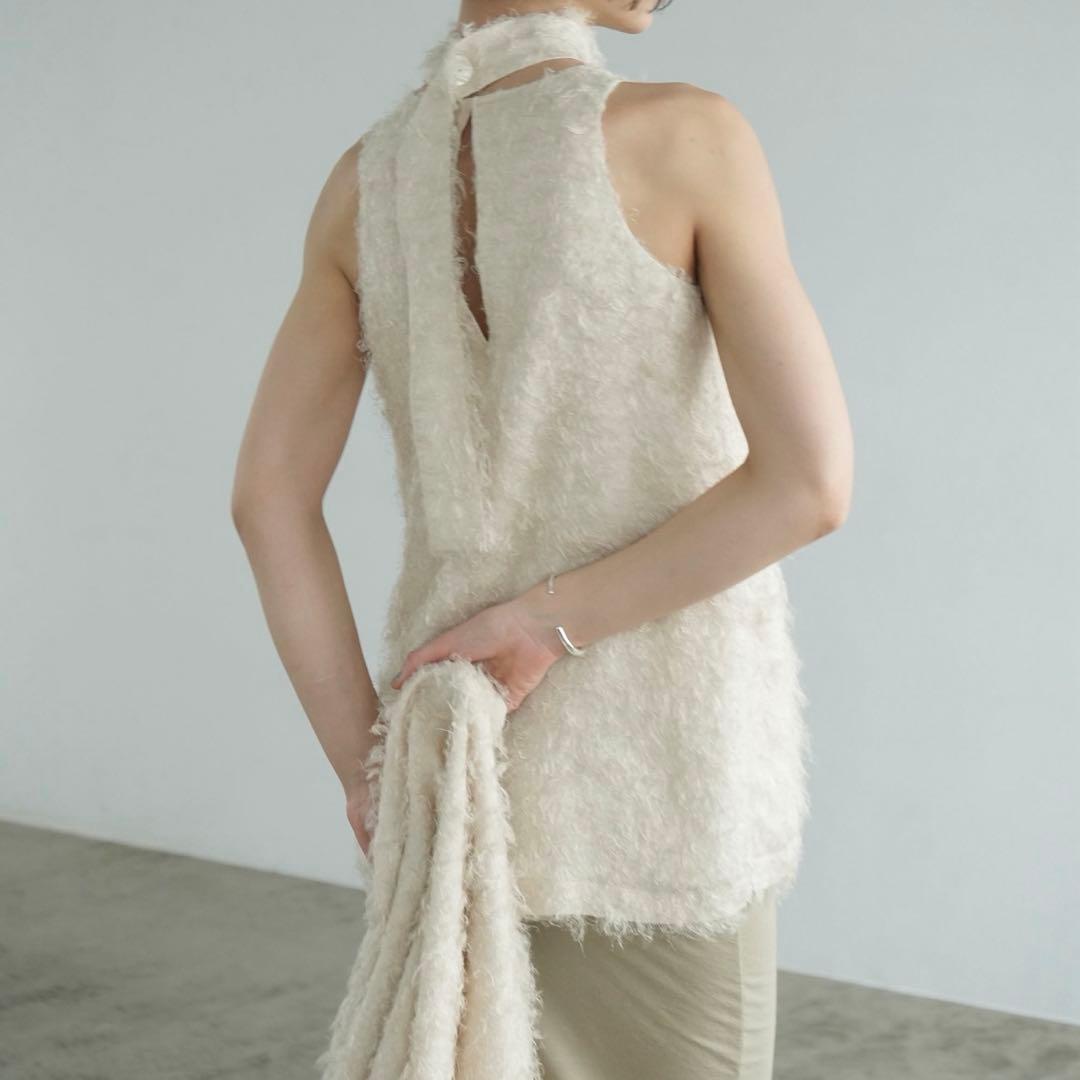 トップス [CLANE] FEATHER RIBBON NOSLEEVE TOPS