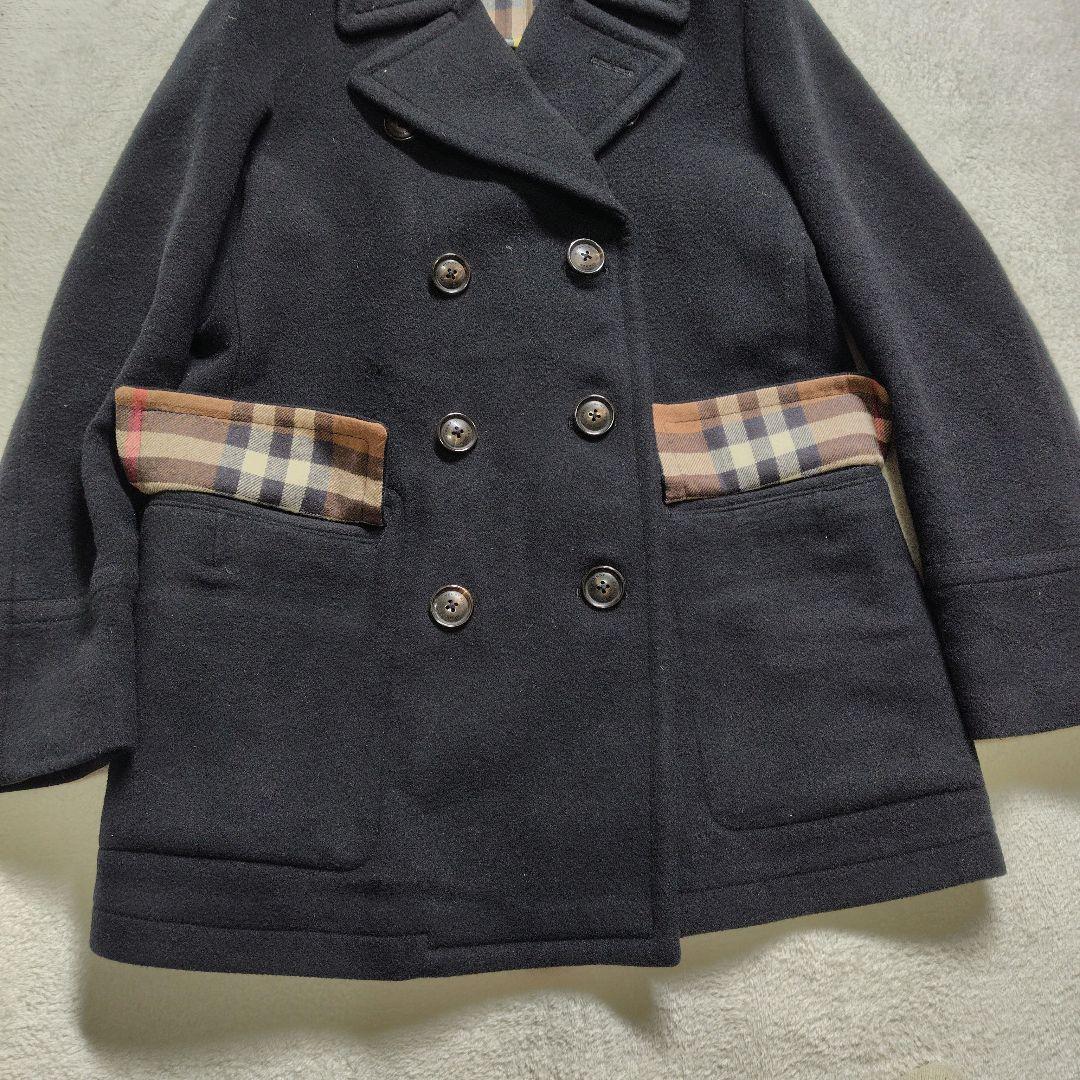 極美品　バーバリーロンドン　ピーコート　ダブル　カシミヤ　メガチェック　L