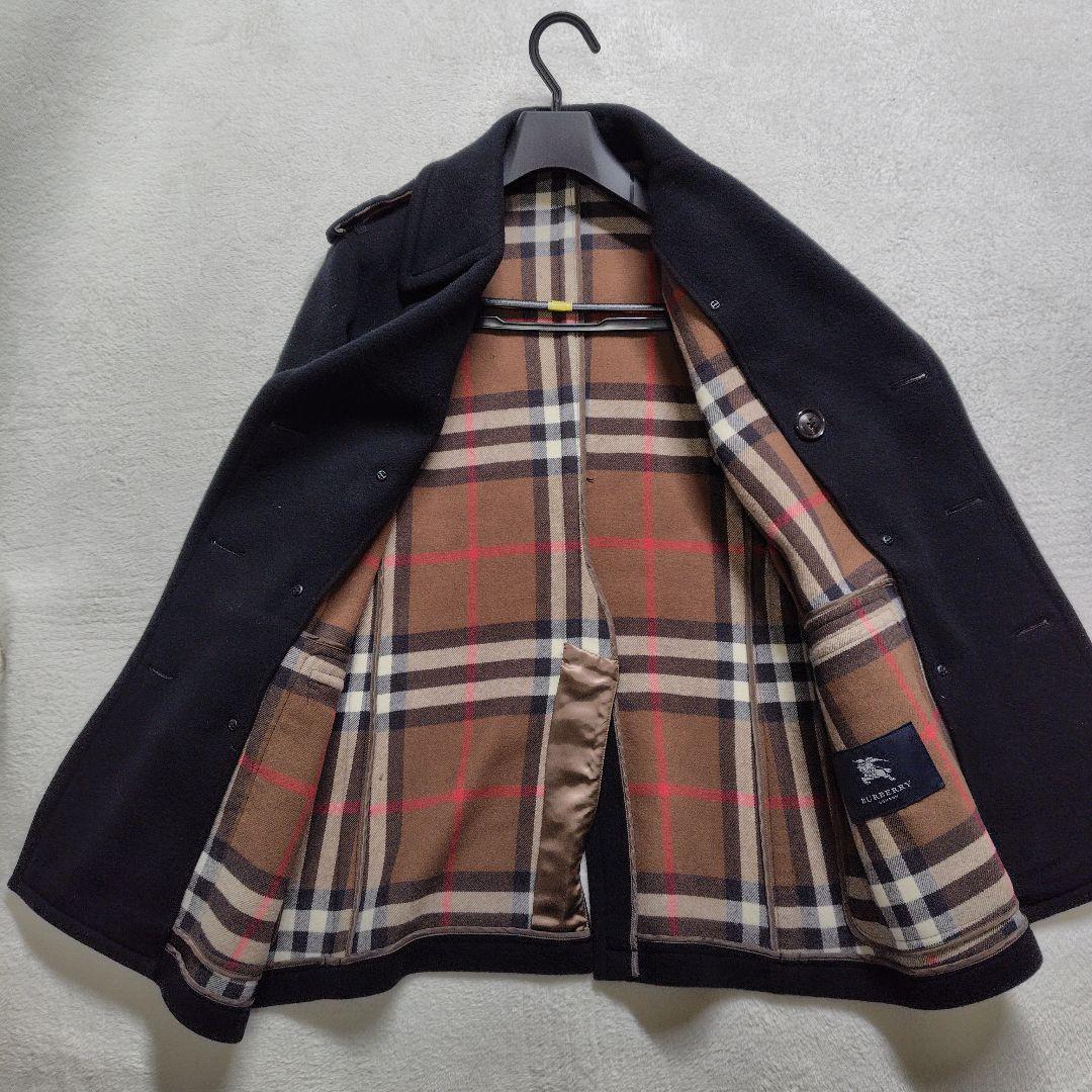 極美品　バーバリーロンドン　ピーコート　ダブル　カシミヤ　メガチェック　L