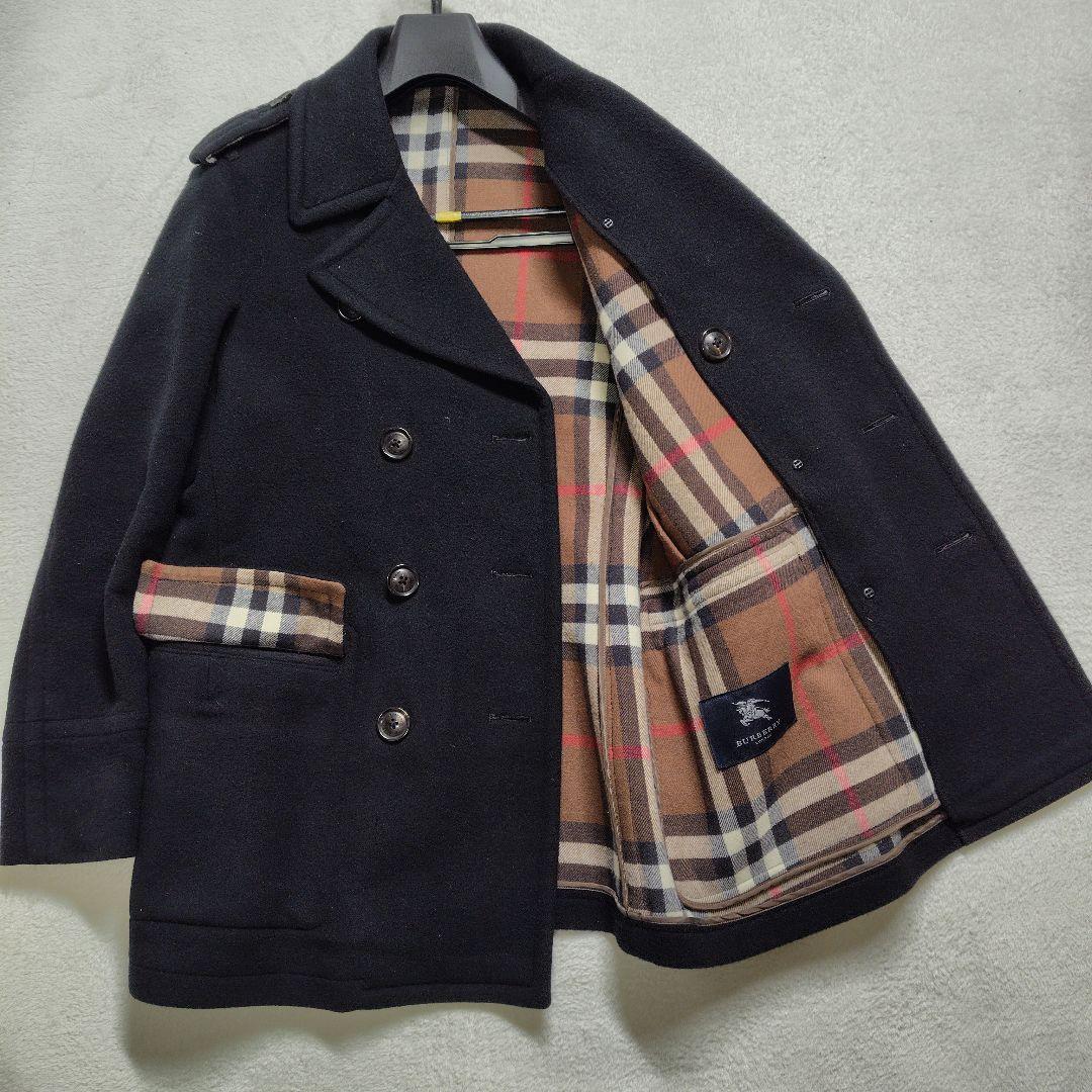 極美品　バーバリーロンドン　ピーコート　ダブル　カシミヤ　メガチェック　L