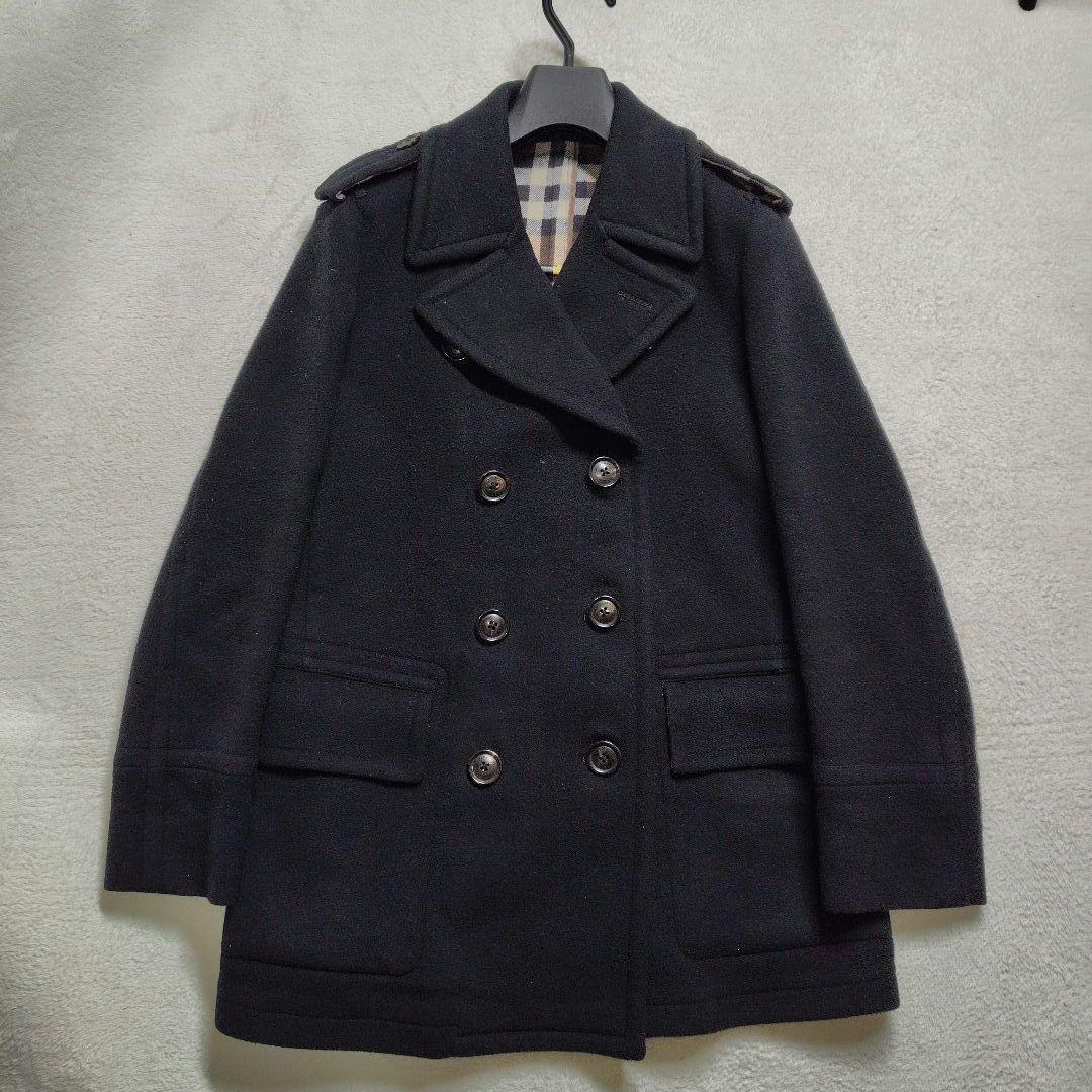 極美品　バーバリーロンドン　ピーコート　ダブル　カシミヤ　メガチェック　L