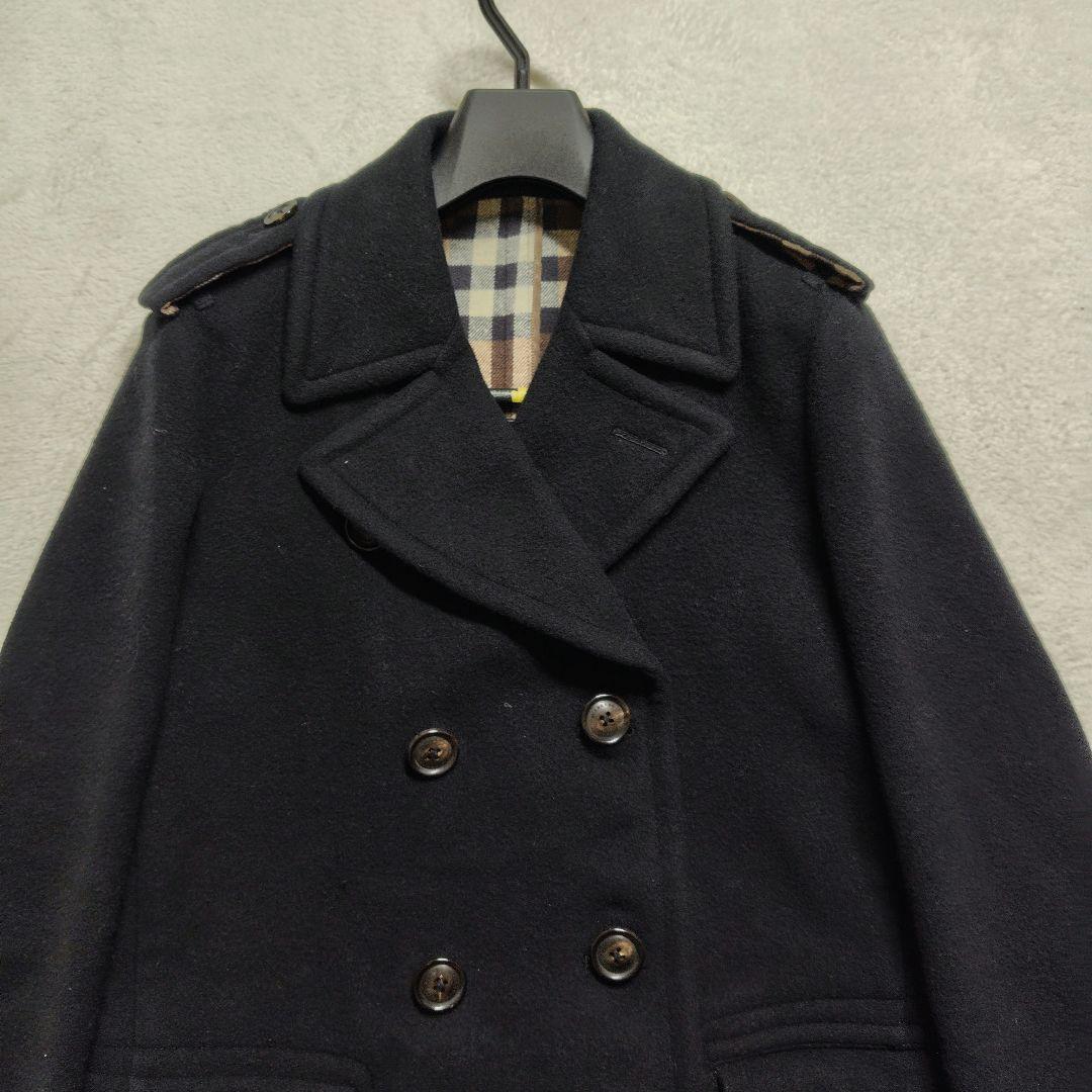 極美品　バーバリーロンドン　ピーコート　ダブル　カシミヤ　メガチェック　L