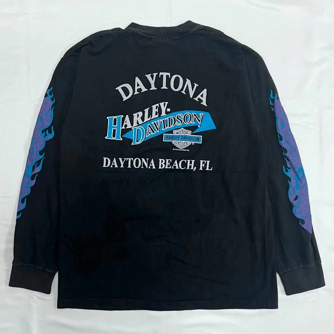 USA製 ハーレーダビッドソン ブルーフレイム 長袖 ロンT ブラック L