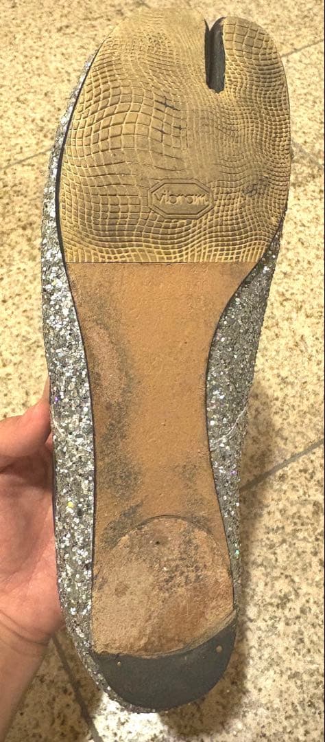 マルジェラ tabi タビ バレエ メタリック スパンコール シルバー 36