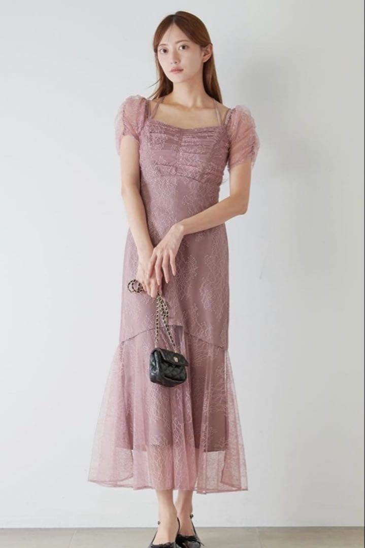 スナイデル snidel ギャザードレープレースドレス グレー