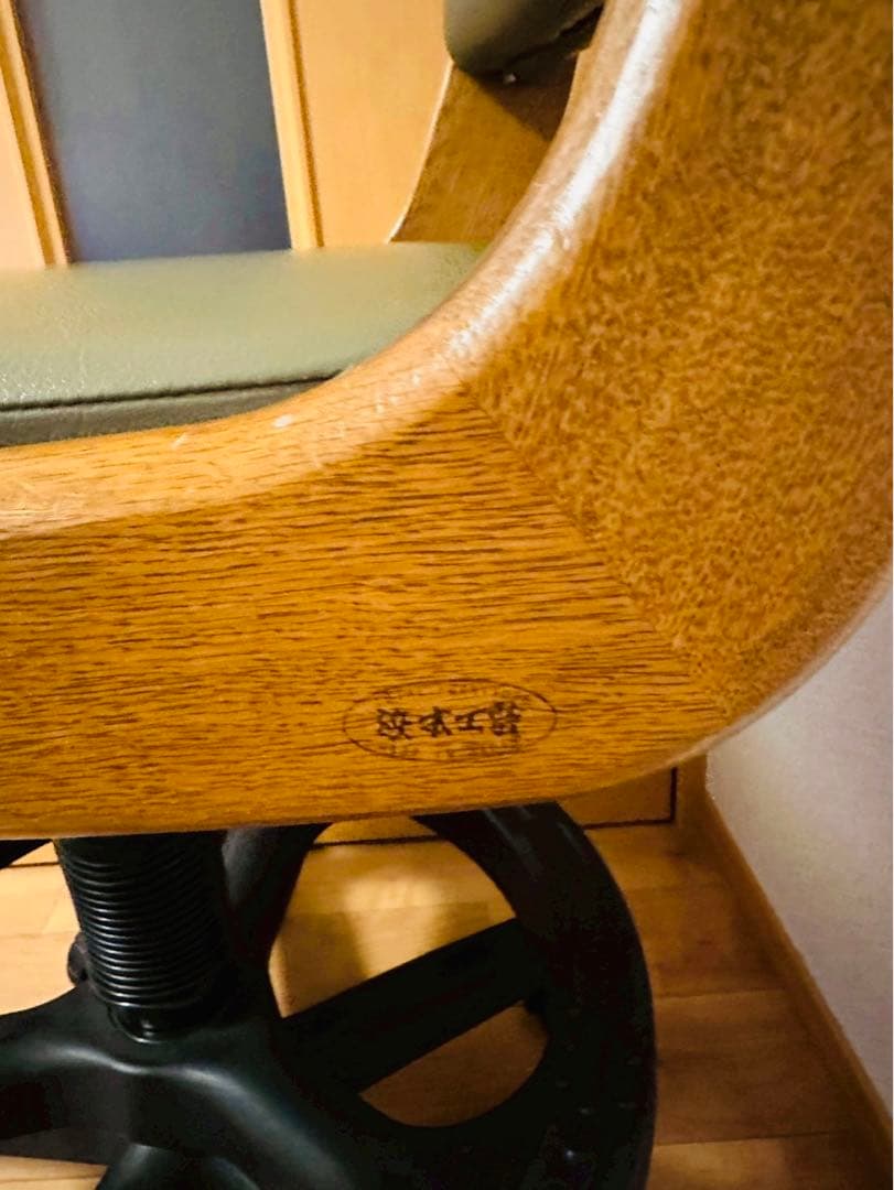 極美品✨浜本工芸 木製オーク材フレーム×本革レザー キャスター付き デスクチェア