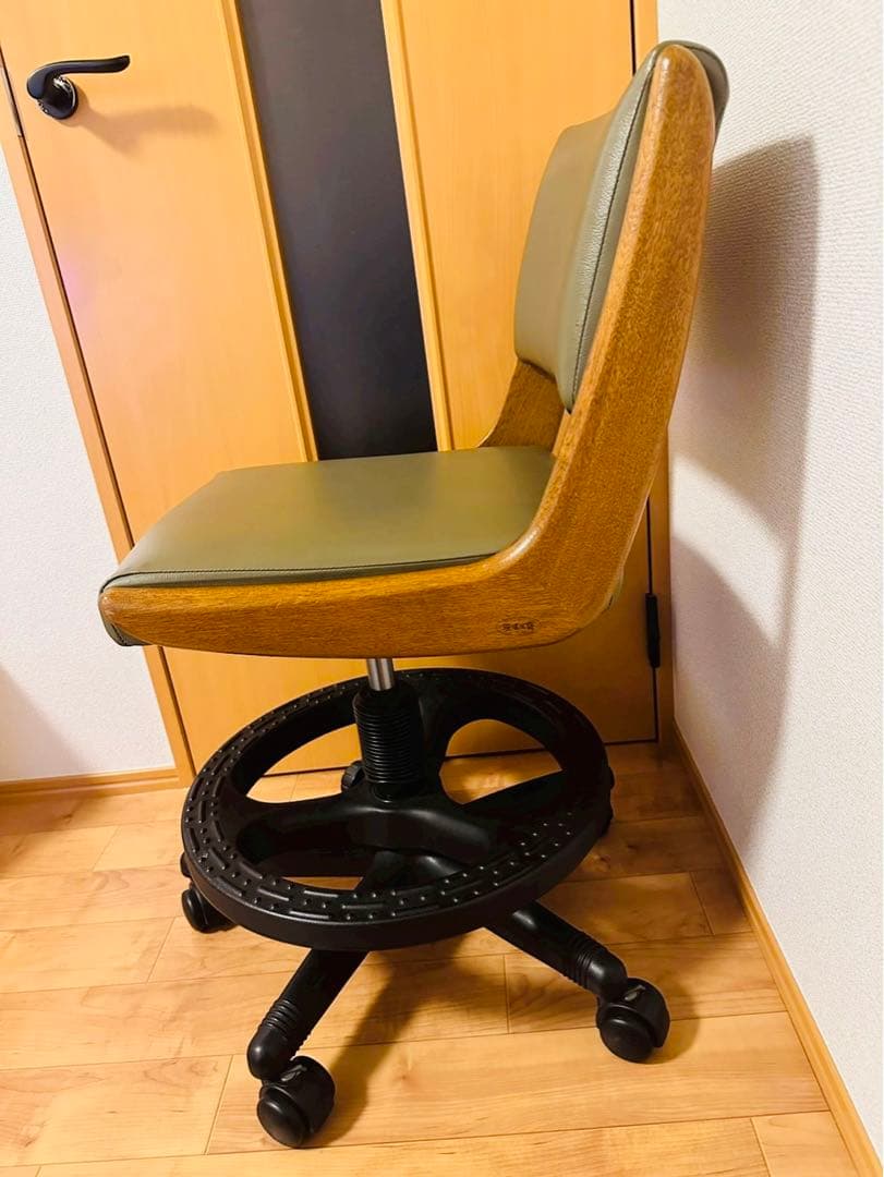 極美品✨浜本工芸 木製オーク材フレーム×本革レザー キャスター付き デスクチェア