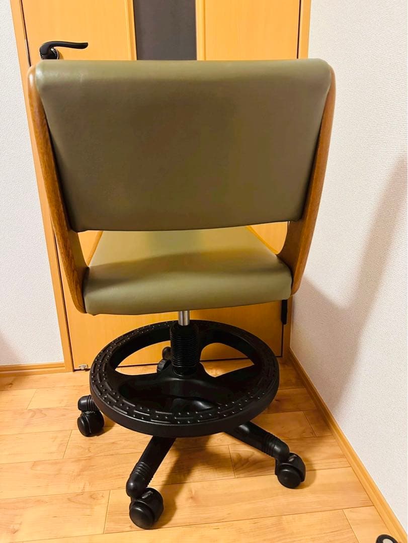極美品✨浜本工芸 木製オーク材フレーム×本革レザー キャスター付き デスクチェア