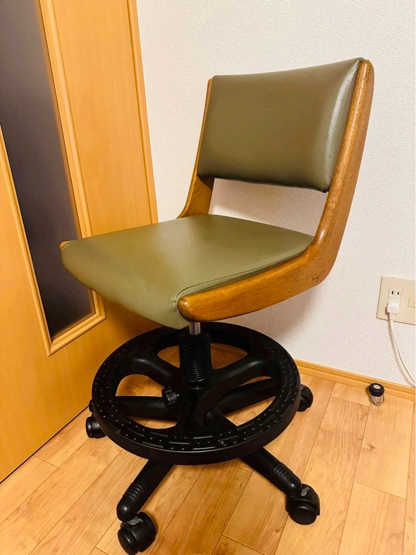 極美品✨浜本工芸 木製オーク材フレーム×本革レザー キャスター付き デスクチェア