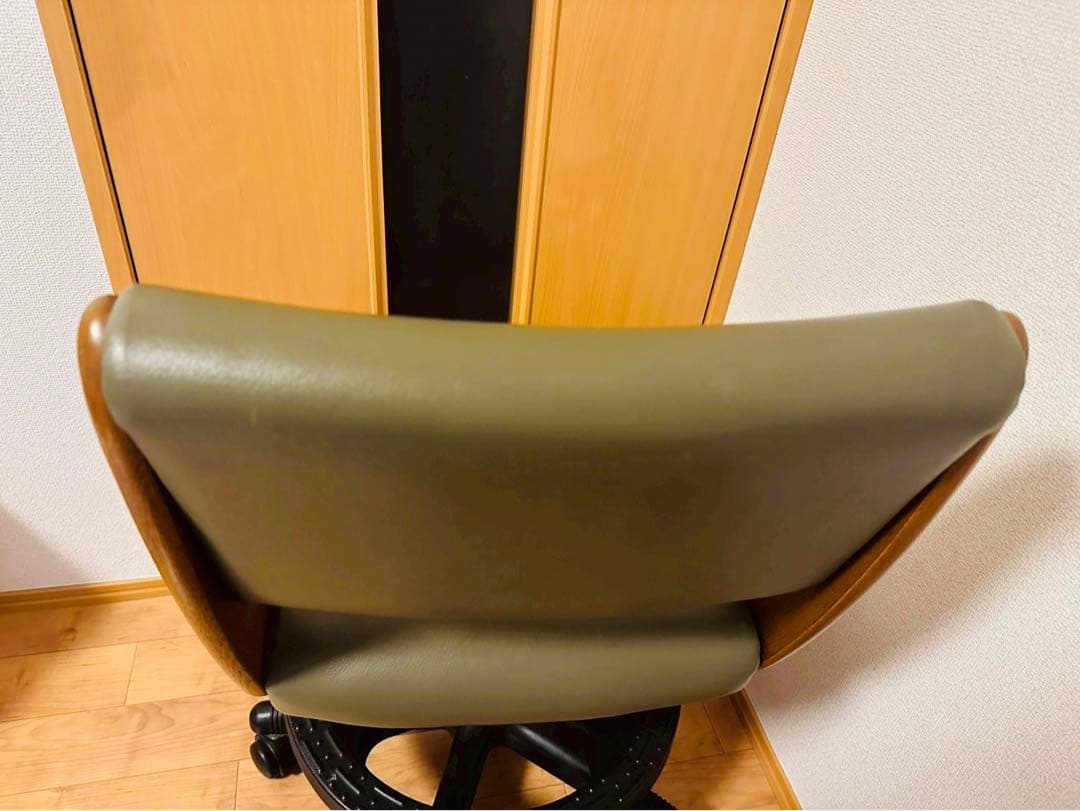 極美品✨浜本工芸 木製オーク材フレーム×本革レザー キャスター付き デスクチェア