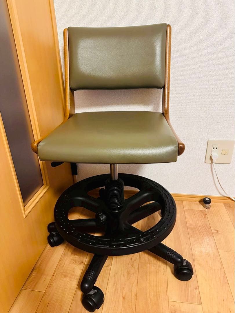 極美品✨浜本工芸 木製オーク材フレーム×本革レザー キャスター付き デスクチェア