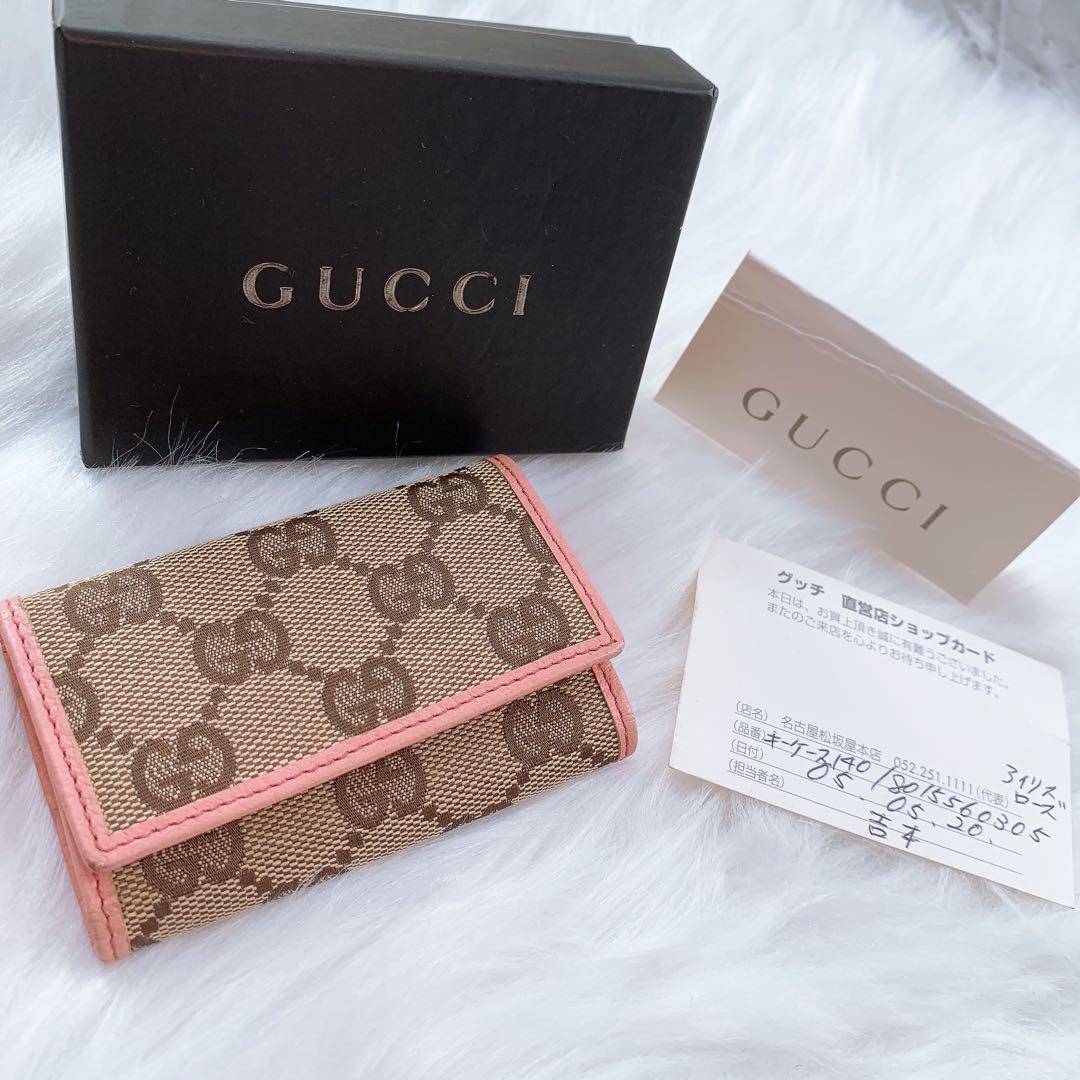 【美品】GUCCI キーケース ピンク グッチ 柄 GG ブラウン/ピンク 6連