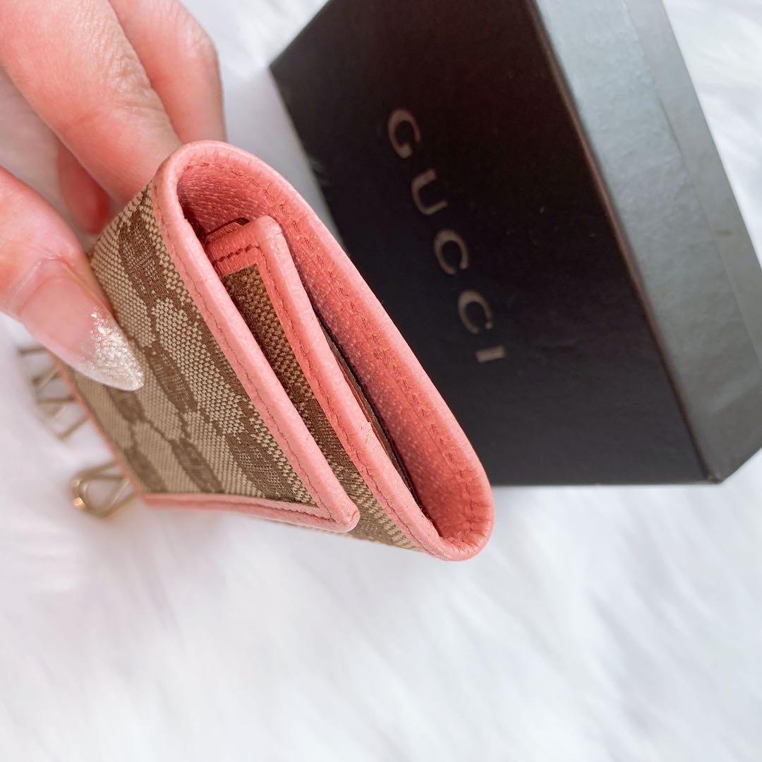 【美品】GUCCI キーケース ピンク グッチ 柄 GG ブラウン/ピンク 6連