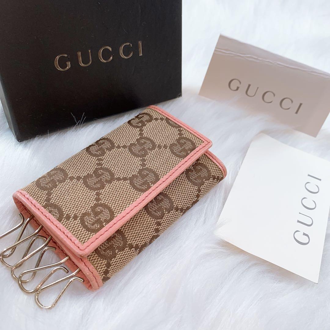 【美品】GUCCI キーケース ピンク グッチ 柄 GG ブラウン/ピンク 6連