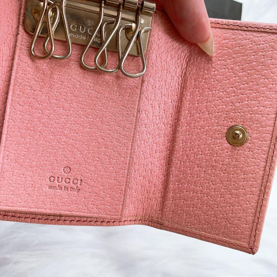 【美品】GUCCI キーケース ピンク グッチ 柄 GG ブラウン/ピンク 6連