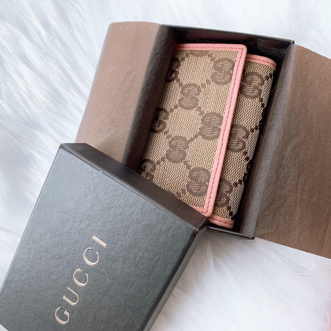 【美品】GUCCI キーケース ピンク グッチ 柄 GG ブラウン/ピンク 6連