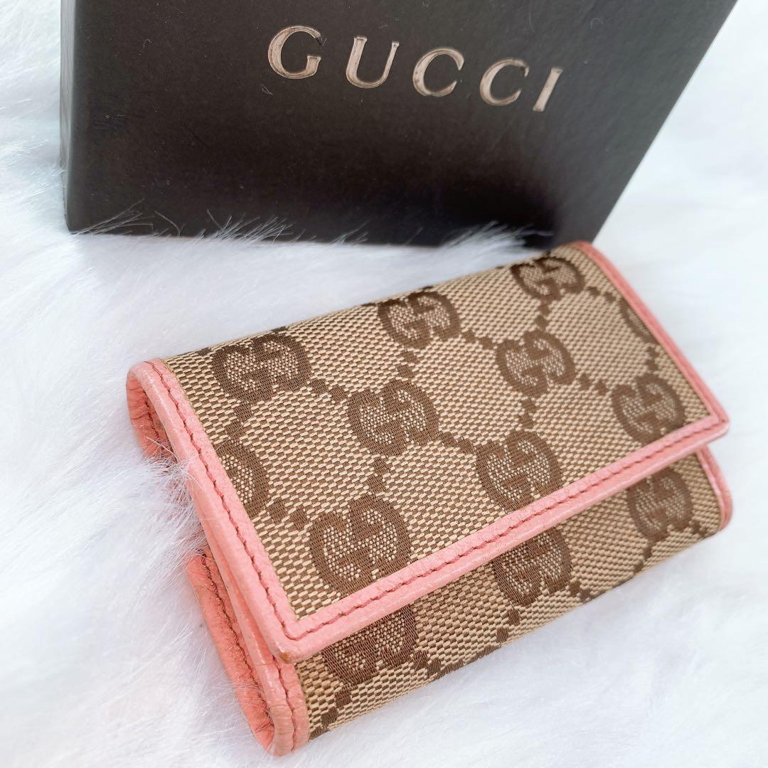 【美品】GUCCI キーケース ピンク グッチ 柄 GG ブラウン/ピンク 6連