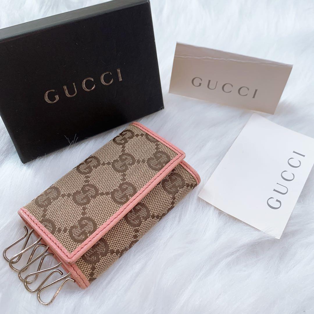 【美品】GUCCI キーケース ピンク グッチ 柄 GG ブラウン/ピンク 6連
