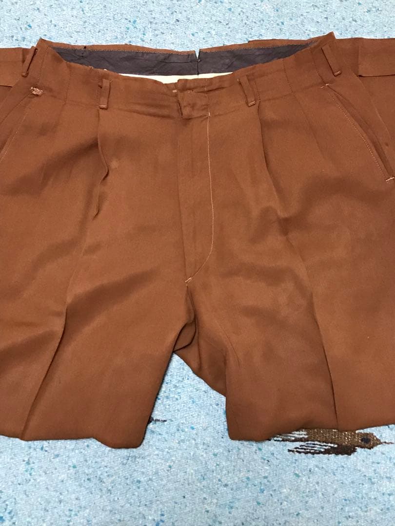 50s レーヨン ギャバジン スラックス フェード 煉瓦 茶 60s 2タック